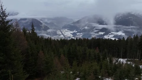 Cinematic Drone Forward Flight Over Alpine Pine Forest Toward Vipiteno T Stock Footage 331597687