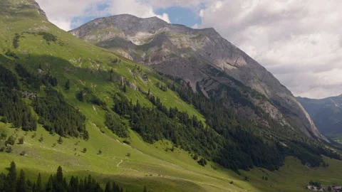 Cinematic Drone Glide Across Alpine Pastures Beneath Limestone Peaks Austria Stock Footage 340485698