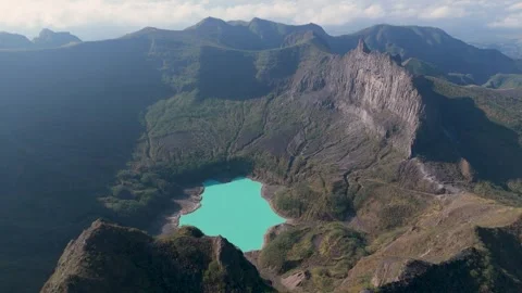 Cinematic Drone Half Orbit of Kelud Volcano Crater Lake Stock Footage 340180732
