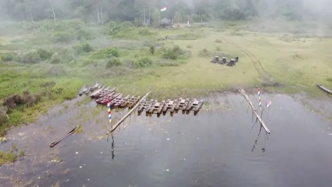 Cinematic drone lake view Stock Footage 207944618