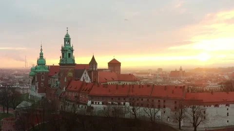 Cinematic Drone Move Above Old Europe Castle. Krakow, Poland. Stock Footage 188862604