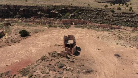 Cinematic Drone Orbit of Abandoned Stone Ruins and Ghost Town in the Arizona Video stock 333864532