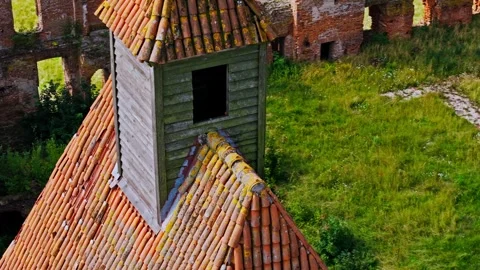 Cinematic drone orbit around Gothic Pomesanian Chapter Castle in Szymbark Video stock 324781526