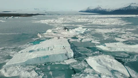 Cinematic Drone Orbit of Floating Icebergs - Jökulsárlón Lagoon, Iceland Stock Footage 309029545