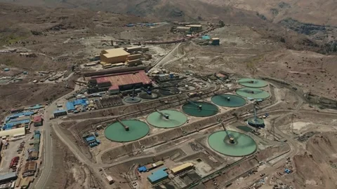 Cinematic Drone Orbit Revealing Massive Copper Mining Infrastructure in Chile Stock Footage 337442351