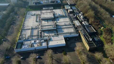 Cinematic drone orbit shot of a high-tech server farm and digital Stock Footage 333938220