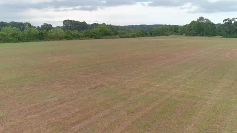 Cinematic Drone point of view horizontal takeoff across a field Stock Footage 202171509