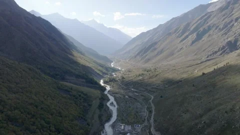Cinematic drone pullback Kinnaur Valley Video stock 333054842