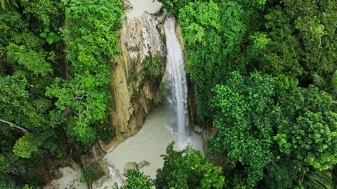 Cinematic Drone Pullback Over Inambakan Falls After Typhoon, Cebu Philippines Stock Footage 331592099