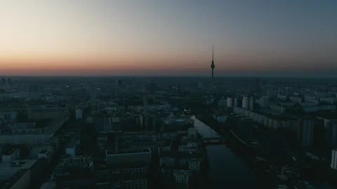 Cinematic Drone Shot Flying fast forwards Over Berlin at Sunset 09/17/2024 Stock Footage 328744767