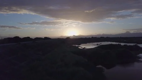Cinematic Drone Shot of Horizon Into The Sunset Stock Footage