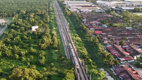 A cinematic drone shot of a KTM ETS high speed train Видео 332152166