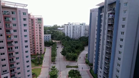 Cinematic drone shot of modern high rise residential towers highlighting ar.. Stock-Footage 344878424