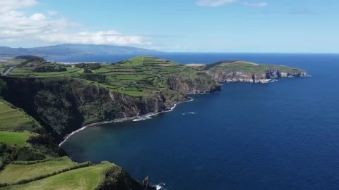 Cinematic drone shot of ocean waves on Azores islands, Sao Miguel island Stock Footage 218227140