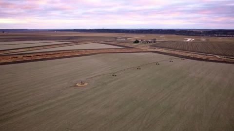 Cinematic drone shot over endless flat farmland in central Illinois 動画素材 328861216