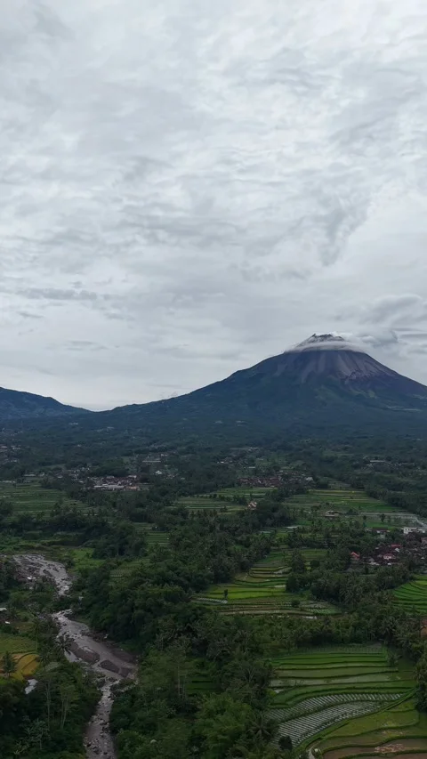 Cinematic Drone Shot View of Merapi Mountain Video stock 333612296