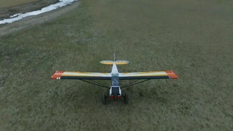 Cinematic Drone Small Plane Taking Off Video stock 251825590