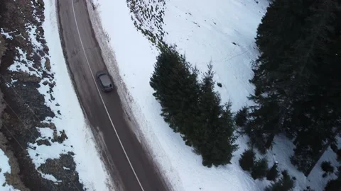 Cinematic Drone Snowy Roads and Forest Canopies Video stock 234231853