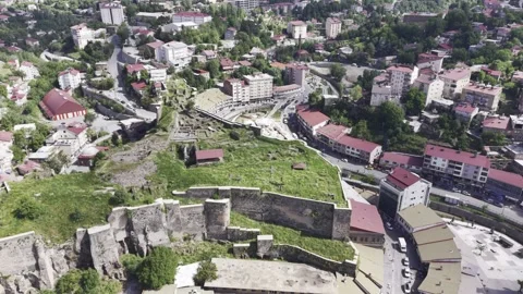 Cinematic Drone View of Bitlis City Center with Historic Stone Buildings and  Stock Footage 340238096