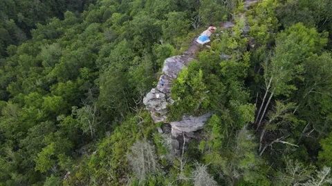Cinematic Drone View of Campsite by Cliff in Appalachian Mountains of Virginia Stock Footage 138286261