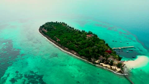 Cinematic drone view from different perspective of Prison Island, Zanzibar Stock Footage 334655074