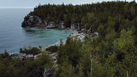 Cinematic drone view of The Indian Head Cove - Bruce Peninsula National Park Stock Footage 110855034