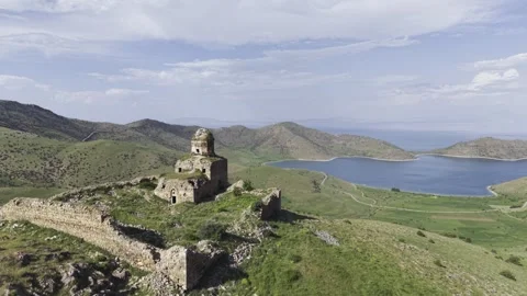 Cinematic Drone View of Saint Thomas Church in Bitlis, Turkiye  Historic Arme Stock Footage 340238224