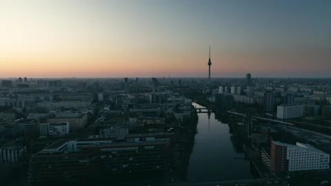 Cinematic Droneshot Flying forwards Over Berlin at Sunset 09/17/2024 Stock-Footage 328743441