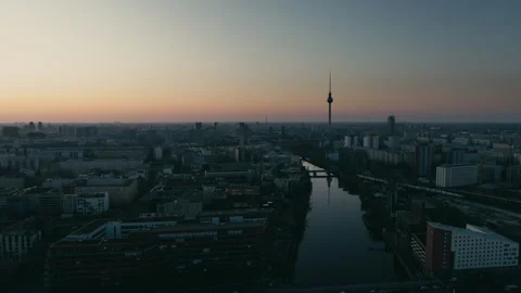Cinematic Droneshot Flying Over Berlin at Sunset with TV Tower at 09/17/2024 Stock Footage 328744472