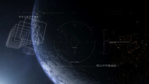 Cinematic Earth View with Sci-Fi Scanning HUD Stock Footage 322520143