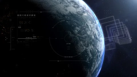Cinematic Earth View with Sci-Fi Scanning HUD Stock Footage 322521597