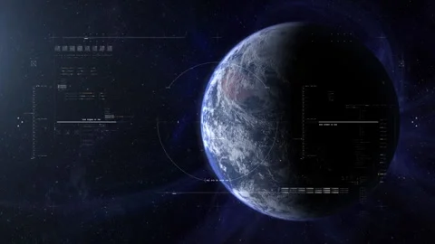 Cinematic Earth View with Sci-Fi Scanning HUD Stock Footage 322522073