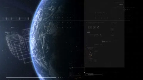 Cinematic Earth View with Sci-Fi Scanning HUD Stock Footage 322523701
