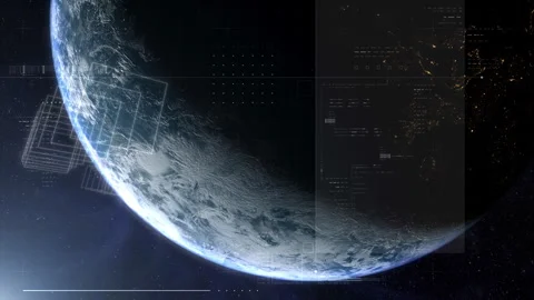 Cinematic Earth View with Sci-Fi Scanning HUD Stock Footage 322561180