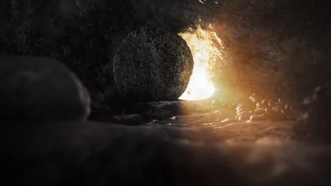 Cinematic Easter Shot | Stone is Rolling from the Tomb of Jesus Stock Footage