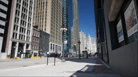 Cinematic Empty Streets of Downtown Chicago During the COVID-19 Pandemic Stock Footage 128921732