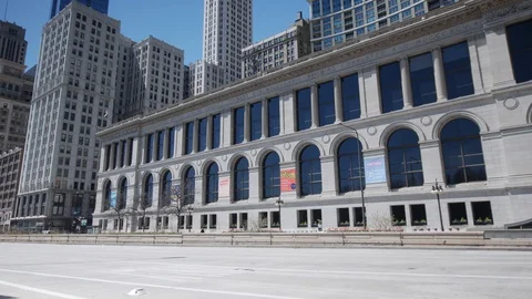 Cinematic Empty Streets of Downtown Chicago During the COVID-19 Pandemic Stock Footage 128922368