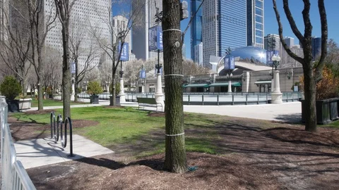 Cinematic Empty Streets of Downtown Chicago During the COVID-19 Pandemic Stock Footage 128923498