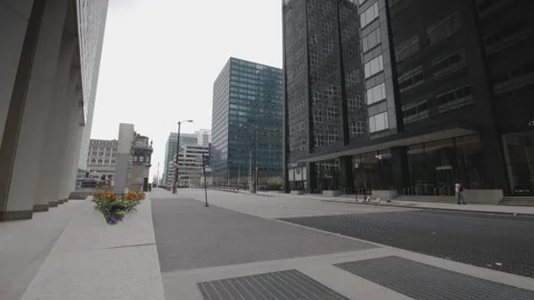 Cinematic Empty Streets of Downtown Chicago During the COVID-19 Pandemic Stock Footage 259425608