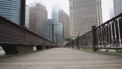 Cinematic Empty Streets of Downtown Chicago During the COVID-19 Pandemic Stock Footage 259427007