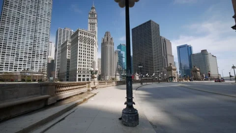 Cinematic Empty Streets of Downtown Chicago During the COVID-19 Pandemic Stock Footage 259427814