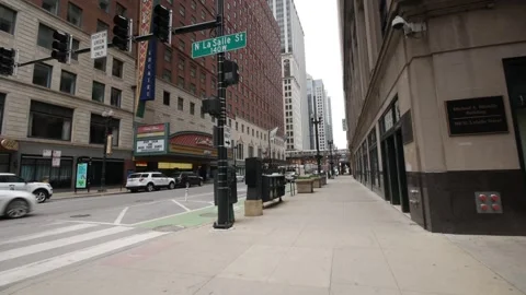 Cinematic Empty Streets of Downtown Chicago During the COVID-19 Pandemic Stock Footage 259428298