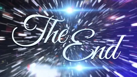 Cinematic the end text overlay featuring glowing light streaks and dynamic 库存影片 340610811