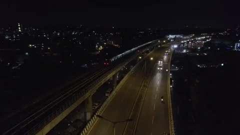 Cinematic epic drone night view of bangalore showcasing glowing city lights.. Stock-Footage 344879692