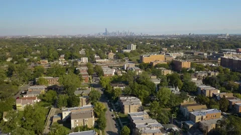 Cinematic Establishing Shot Above South Side Neighborhood in Chicago on Stock Footage