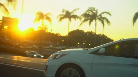 Cinematic evening sunset background driving around Orange County, California Stock Footage 107944565