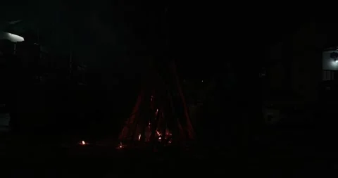 Cinematic Fire Flames and Burning Charcoal in 4K Slow Motion Stock Footage 330070536