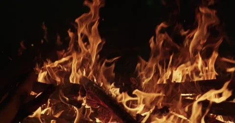 Cinematic Fire Flames and Burning Charcoal in 4K Slow Motion Stock Footage 330070580