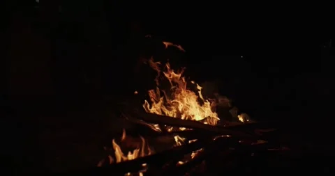 Cinematic Fire Flames and Burning Charcoal in 4K Slow Motion Stock Footage 330070604