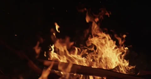 Cinematic Fire Flames and Burning Charcoal in 4K Slow Motion Stock Footage 330070683